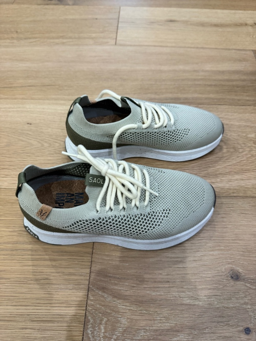 Kids Lightweight Knit Sneaker in Light Gray and Olive